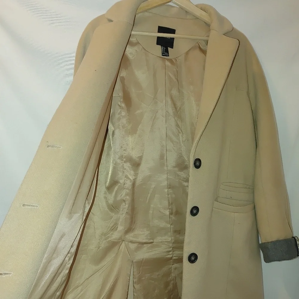 Forever 21 Au Revoir Overcoat Longline Car Coat Neutral Tan Single Breasted‎ - Picture 5 of 12